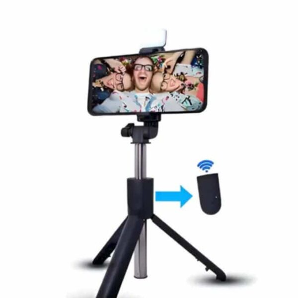 Extendable Selfie Stick with Wireless Remote and Tripod Stand, Portable, Lightweight, Compatible with All Smartphone and Mobile (Black)