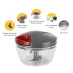 Handy Chopper for Kitchen, Hand Chopper with 3 Stainless Steel Blades & Beating Blade for Vegetables Cutter, Manual Pull and Sharp Veggie Cutter for Kitchen (450ML, Black) - Image 3