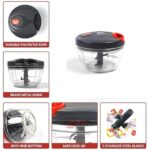 Handy Chopper for Kitchen, Hand Chopper with 3 Stainless Steel Blades & Beating Blade for Vegetables Cutter, Manual Pull and Sharp Veggie Cutter for Kitchen (450ML, Black) - Image 6